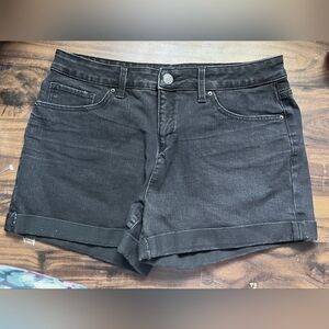 Time And Tru Black Mid-Rise Denim Jean Cuffed Shorts Women's Size 12 Summer EUC